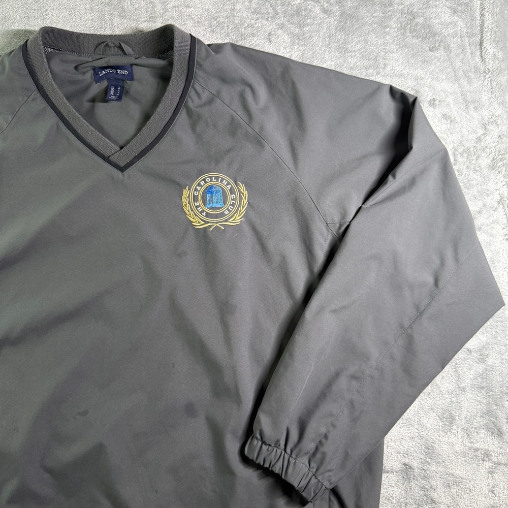Lands End The Carolina Club Golf Pullover Windbreaker Jacket Gray Mens LRG (read